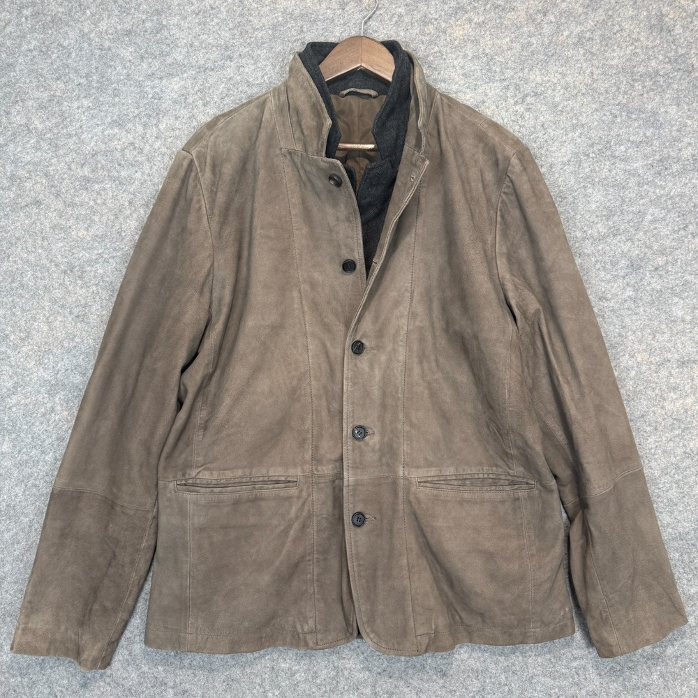 ALLSAINTS Hopton 100% Goat Suede Leather Chore Blazer Jacket Mens 2XL Wool Layer